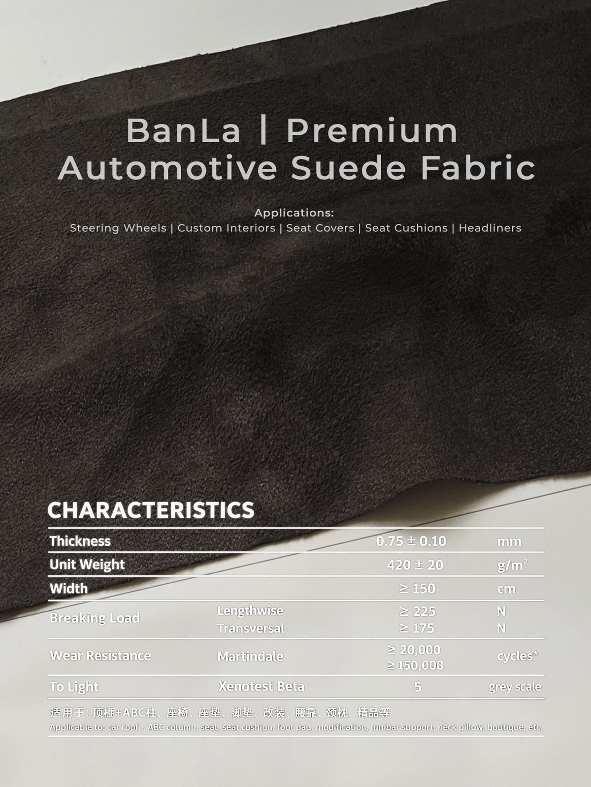 Premium Long-Nap Automotive Suede Fabric 420GSM – BanLa