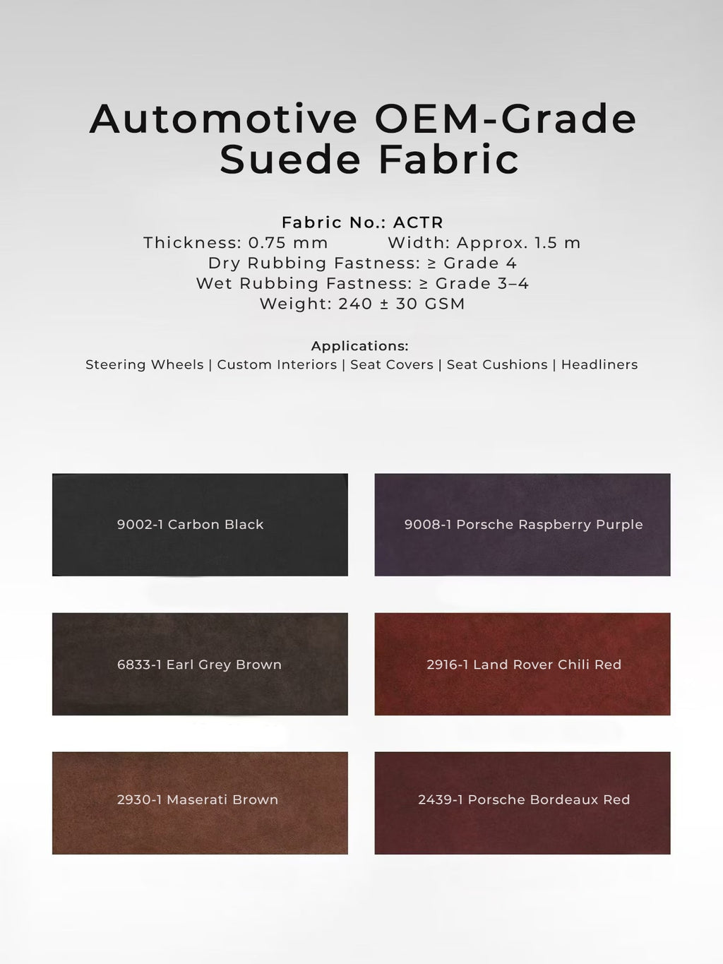 Automotive OEM-Grade Suede Fabric for Car Interiors 240GSM – ACTR